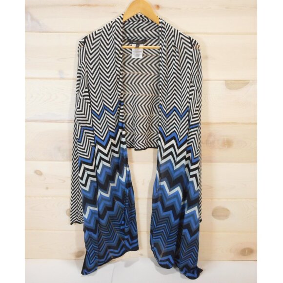 BCBG Maxazria Women's L Silk Blend Cardigan Wrap Knit Chevron Stripes Open Front - Picture 1 of 10